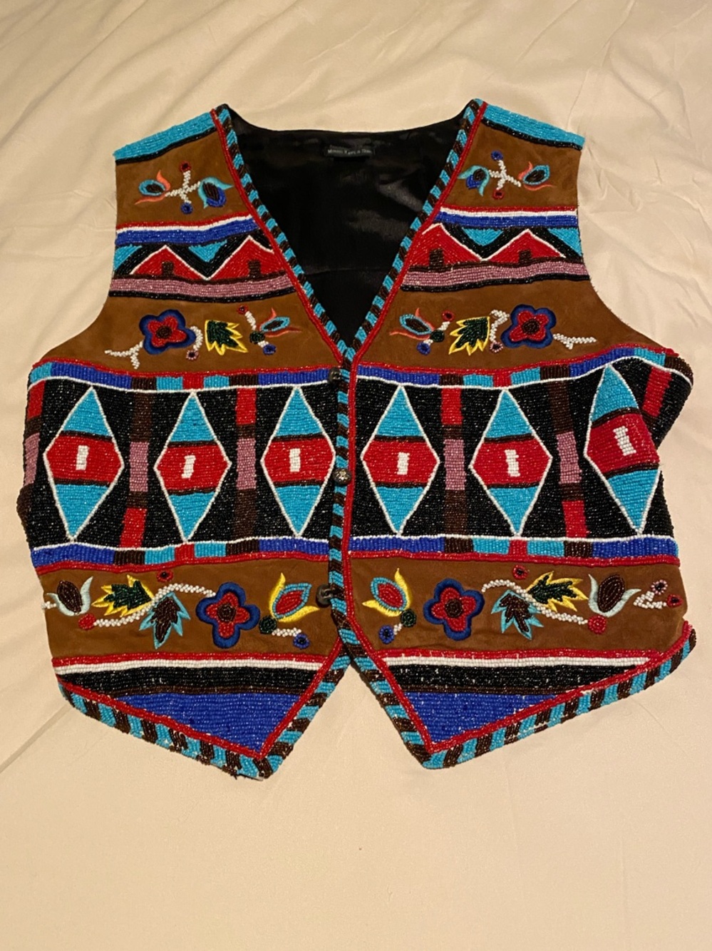 Embroidered Multi-Color Beaded Kids Vest in Brown and Turquoise